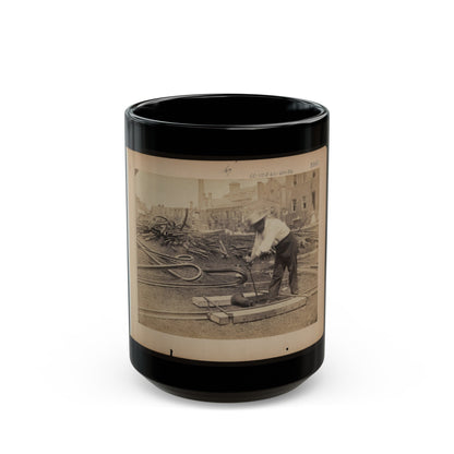 Railroad Construction Worker Straightening Track; Pile Of Twisted Rails In Background. 1862-63 (U.S. Civil War) Black Coffee Mug-15oz-The Sticker Space