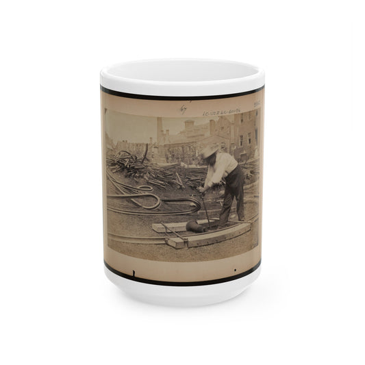 Railroad Construction Worker Straightening Track; Pile Of Twisted Rails In Background. 1862-63 (U.S. Civil War) White Coffee Mug-15oz-The Sticker Space