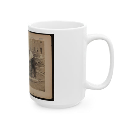 Railroad Construction Worker Straightening Track; Pile Of Twisted Rails In Background. 1862-63 (U.S. Civil War) White Coffee Mug-The Sticker Space