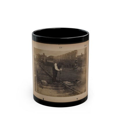 Railroad Construction Worker Straightening Track (U.S. Civil War) Black Coffee Mug-11oz-The Sticker Space