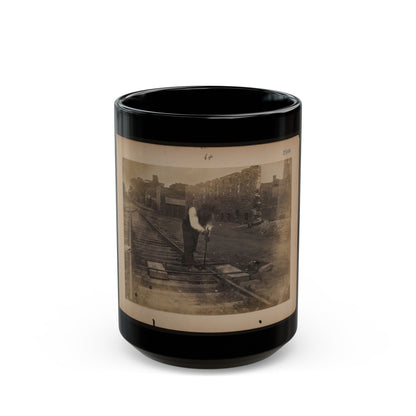 Railroad Construction Worker Straightening Track (U.S. Civil War) Black Coffee Mug-15oz-The Sticker Space