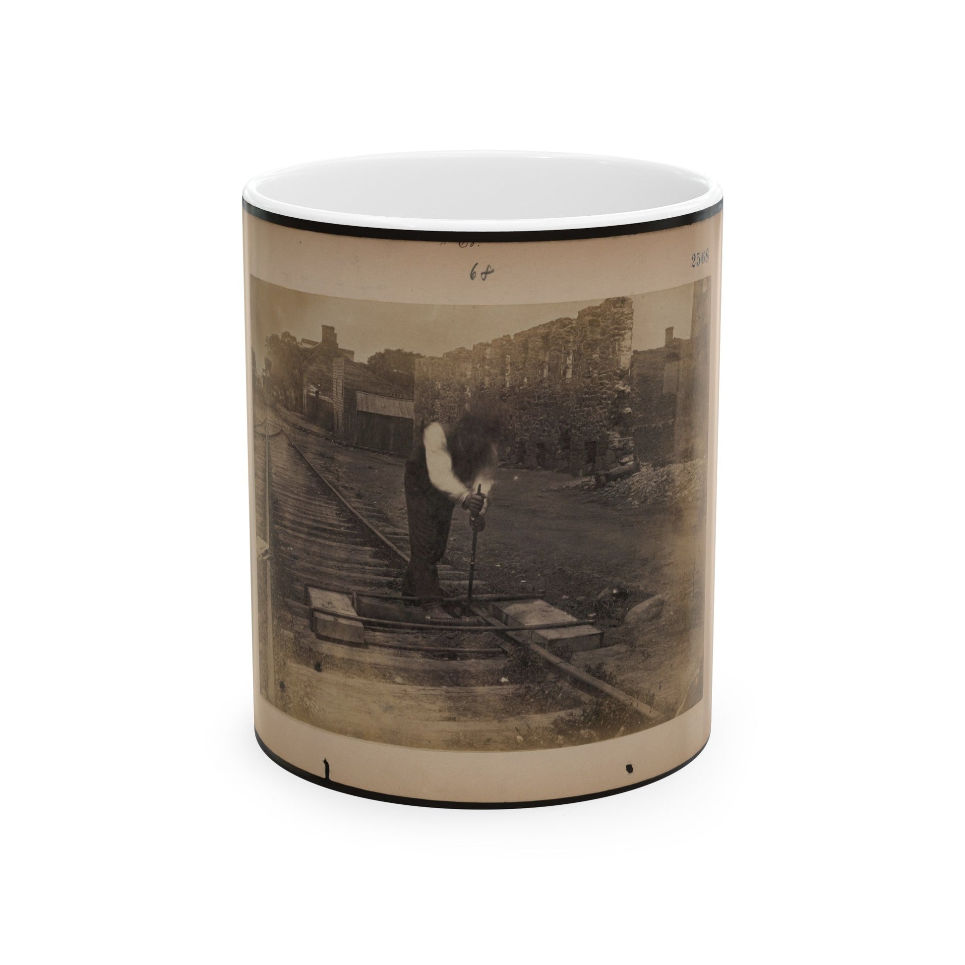 Railroad Construction Worker Straightening Track (U.S. Civil War) White Coffee Mug-11oz-The Sticker Space