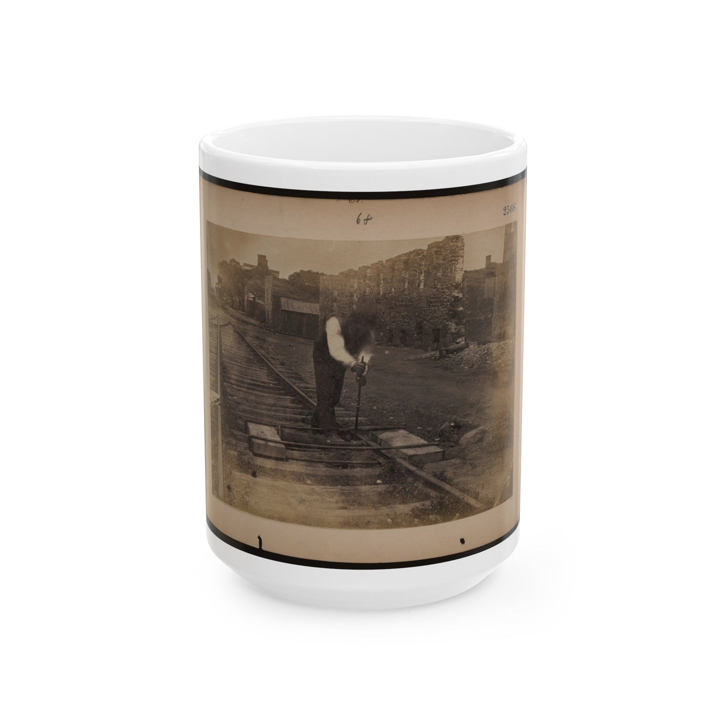 Railroad Construction Worker Straightening Track (U.S. Civil War) White Coffee Mug-15oz-The Sticker Space