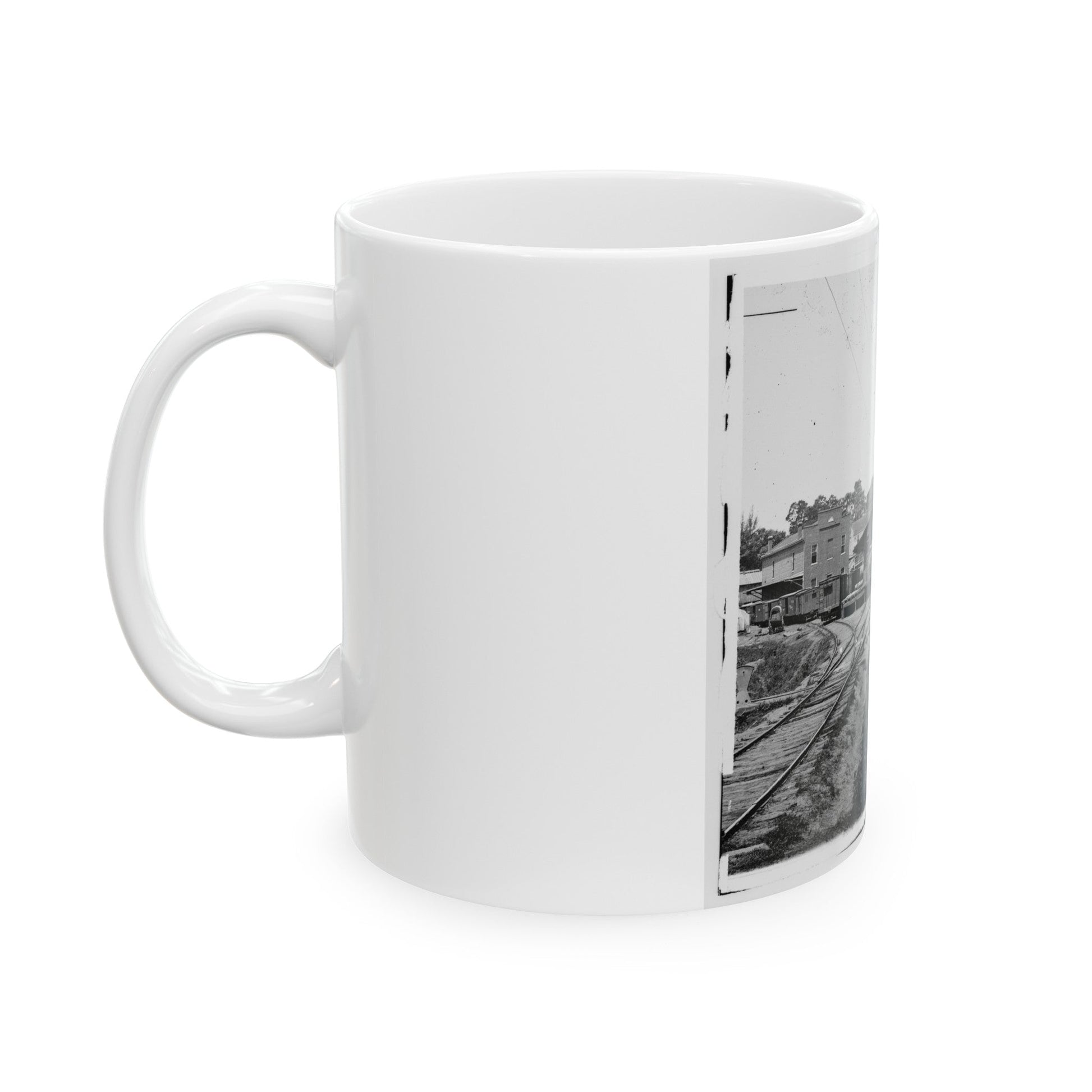 Railroad Depot In Warrenton (U.S. Civil War) White Coffee Mug-The Sticker Space