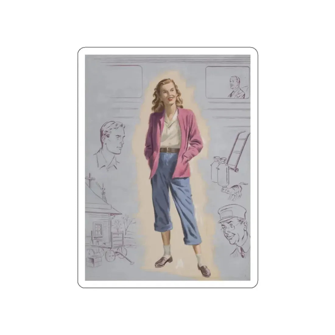 Railroad Study with Girl, preliminary story illustration (Magazine Illustration) STICKER Vinyl Die-Cut Decal - The Sticker Space