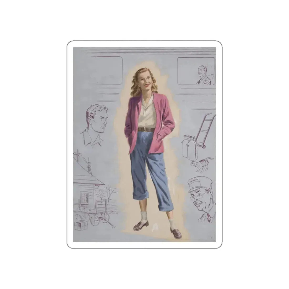Railroad Study with Girl, preliminary story illustration (Magazine Illustration) STICKER Vinyl Die-Cut Decal - The Sticker Space