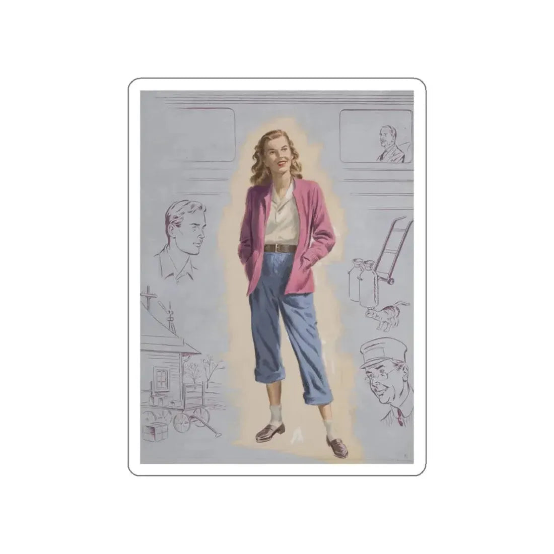 Railroad Study with Girl, preliminary story illustration (Magazine Illustration) STICKER Vinyl Die-Cut Decal - The Sticker Space