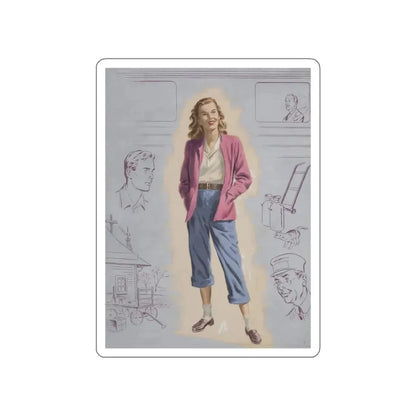 Railroad Study with Girl, preliminary story illustration (Magazine Illustration) STICKER Vinyl Die-Cut Decal - The Sticker Space