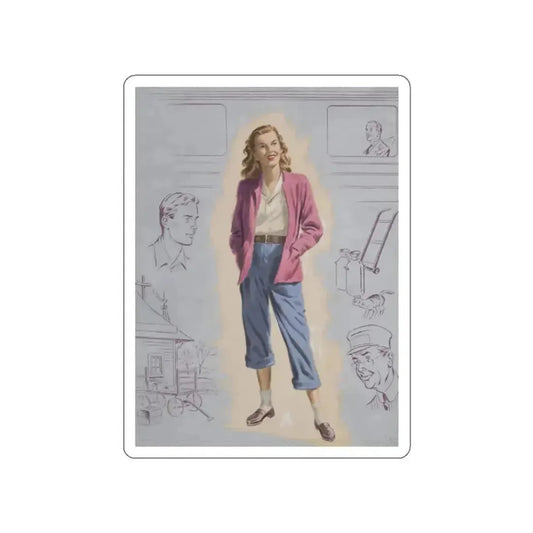 Railroad Study with Girl, preliminary story illustration (Magazine Illustration) STICKER Vinyl Die-Cut Decal White Die-Cut 2 Inch - The Sticker Space