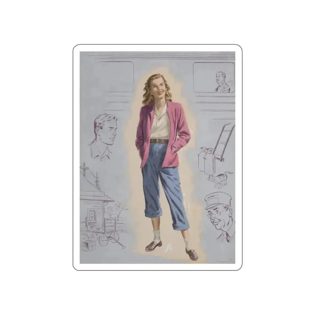 Railroad Study with Girl, preliminary story illustration (Magazine Illustration) STICKER Vinyl Die-Cut Decal White Die-Cut 5 Inch - The Sticker Space