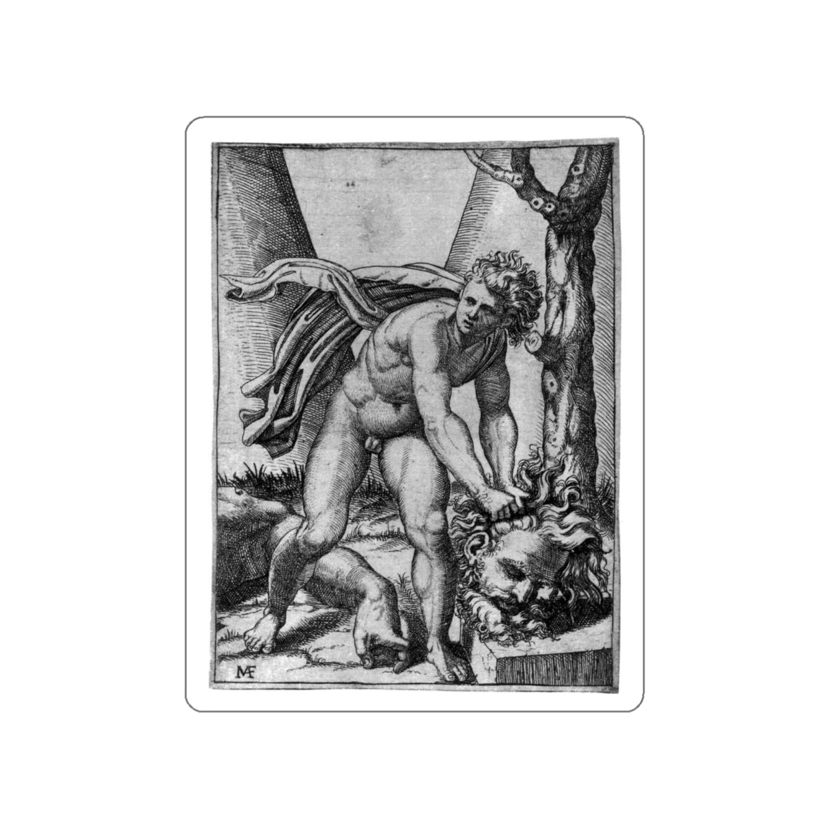 RAIMONDI, Marcantonio - David and Goliath (Artwork) STICKER Vinyl Die-Cut Decal-White-The Sticker Space