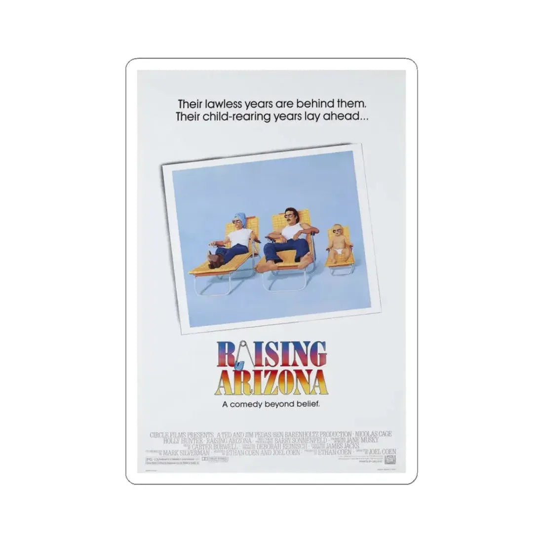 Raising Arizona 1987 Movie Poster - STICKER Vinyl Kiss-Cut Decal 3 Inch White - The Sticker Space