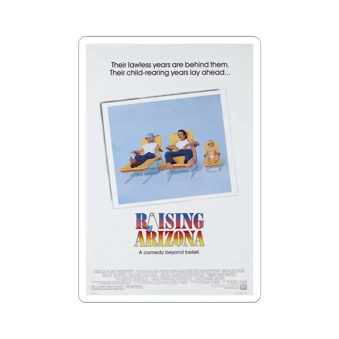 Raising Arizona 1987 Movie Poster - STICKER Vinyl Kiss-Cut Decal 6 Inch White - The Sticker Space