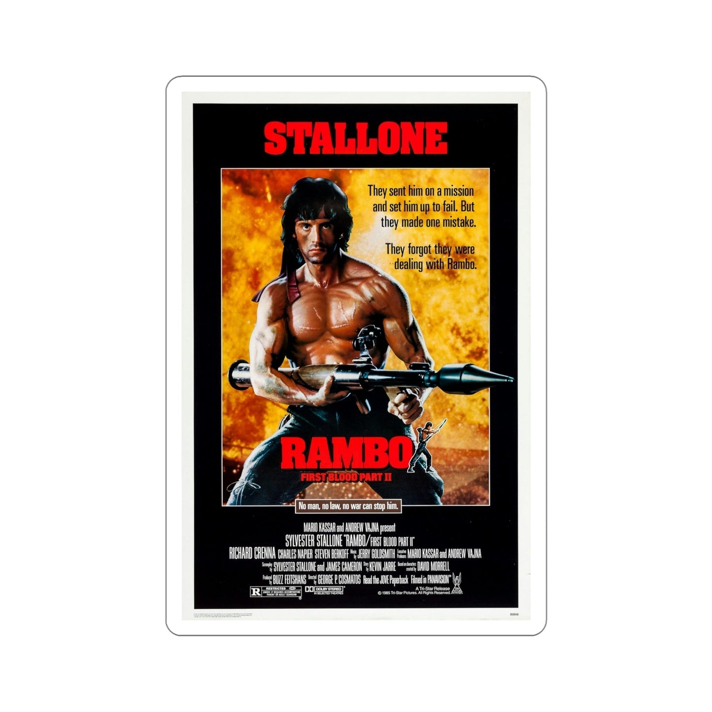 Rambo First Blood Part II 1985 Movie Poster STICKER Vinyl Die-Cut Decal-6 Inch-The Sticker Space