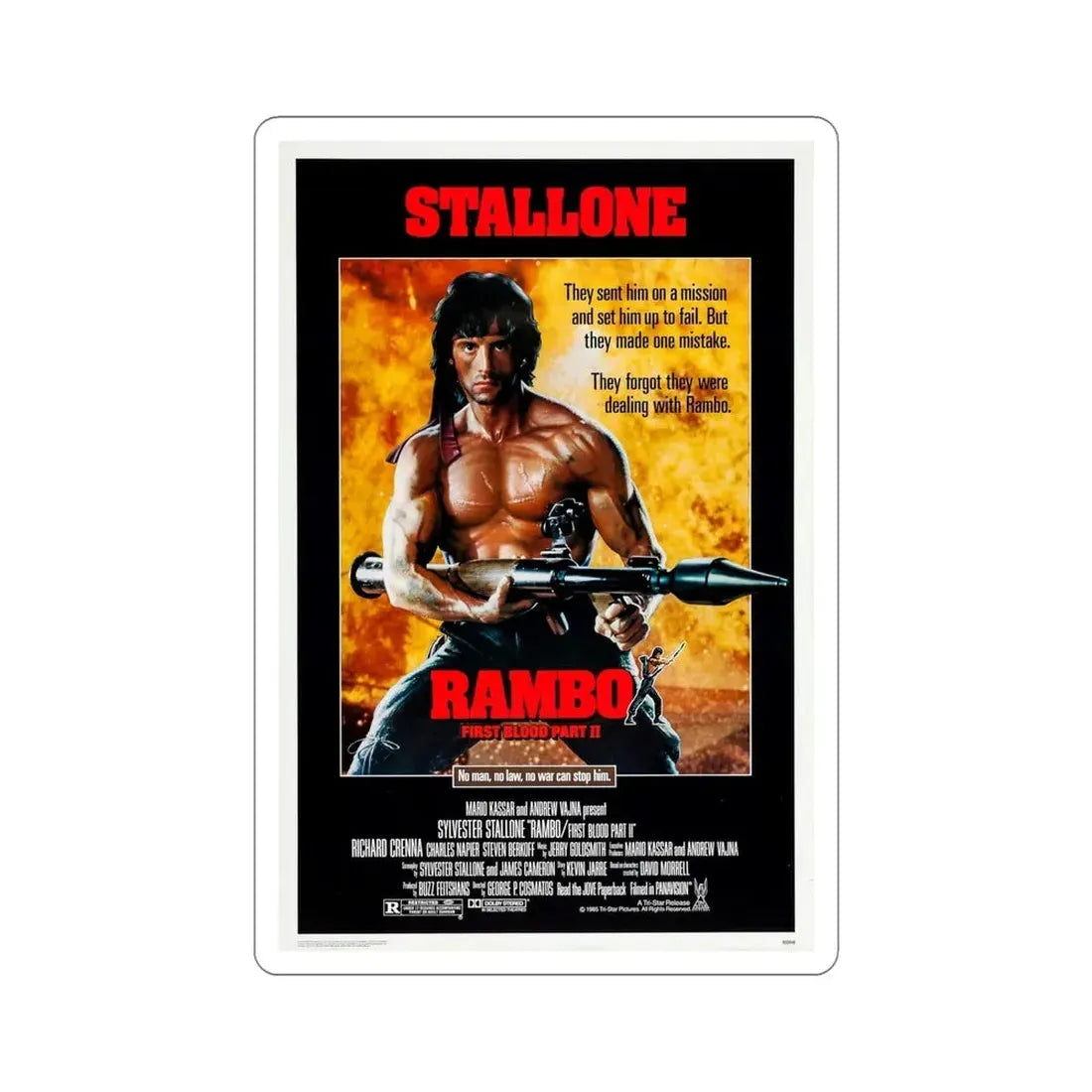 Rambo First Blood Part II 1985 Movie Poster STICKER Vinyl Die-Cut Decal - The Sticker Space