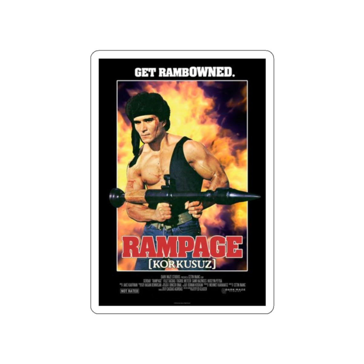 RAMPAGE (TURKISH RAMBO) 1986 Movie Poster STICKER Vinyl Die-Cut Decal-White-The Sticker Space