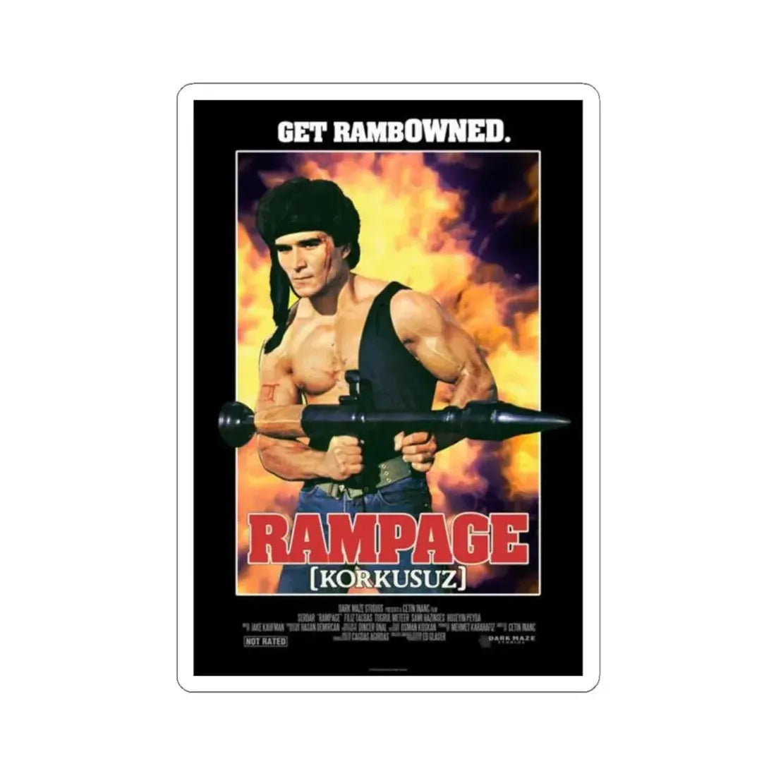 RAMPAGE (TURKISH RAMBO) 1986 Movie Poster - STICKER Vinyl Kiss-Cut Decal 6 Inch White - The Sticker Space