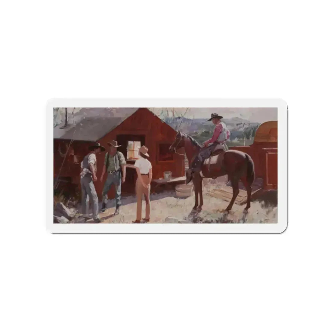 Ranch Hands Get the Word, 1941 (Magazine Illustration) Refrigerator Magnet 2 Inch Die-Cut - The Sticker Space