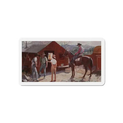 Ranch Hands Get the Word, 1941 (Magazine Illustration) Refrigerator Magnet 3 Inch Die-Cut - The Sticker Space