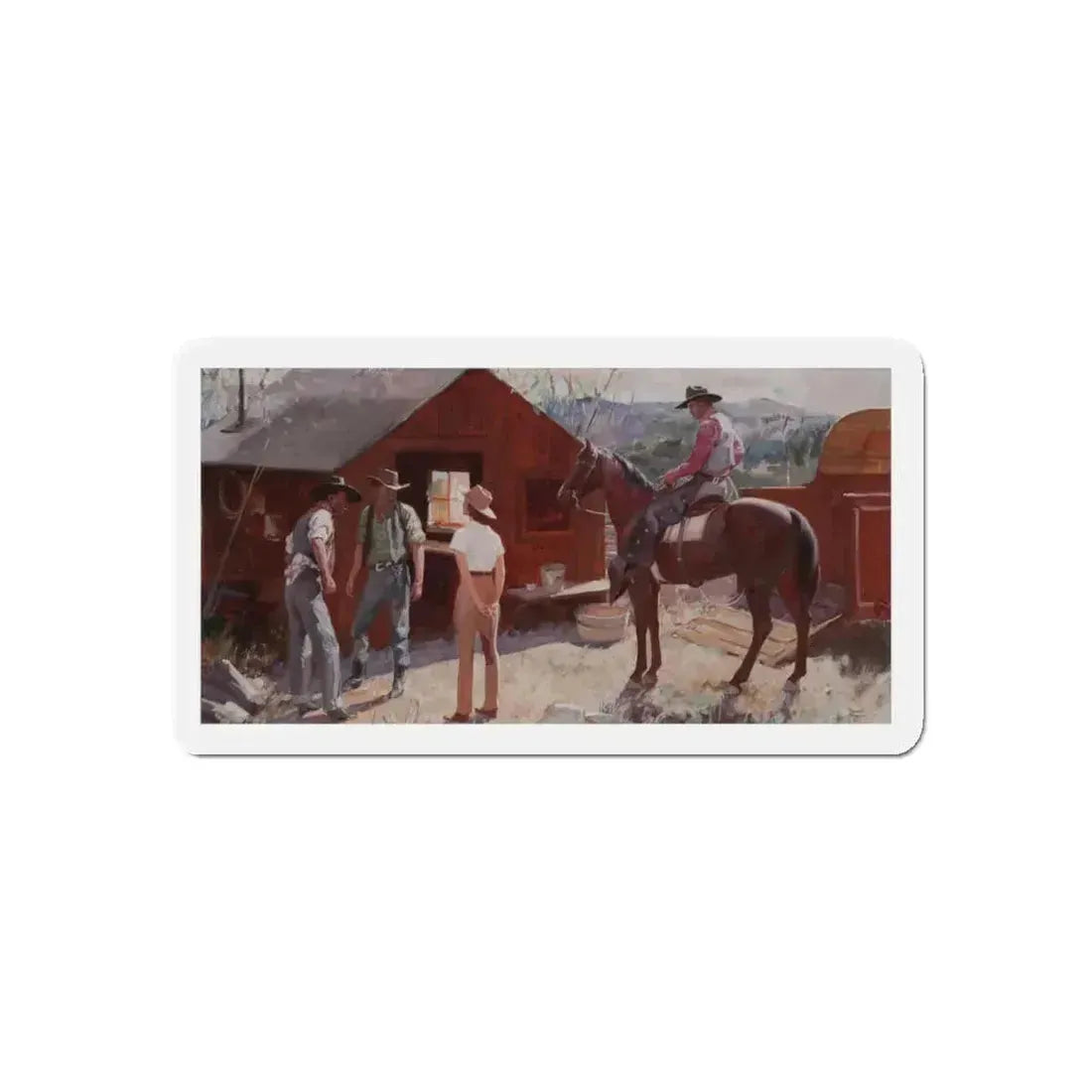Ranch Hands Get the Word, 1941 (Magazine Illustration) Refrigerator Magnet 4 Inch Die-Cut - The Sticker Space