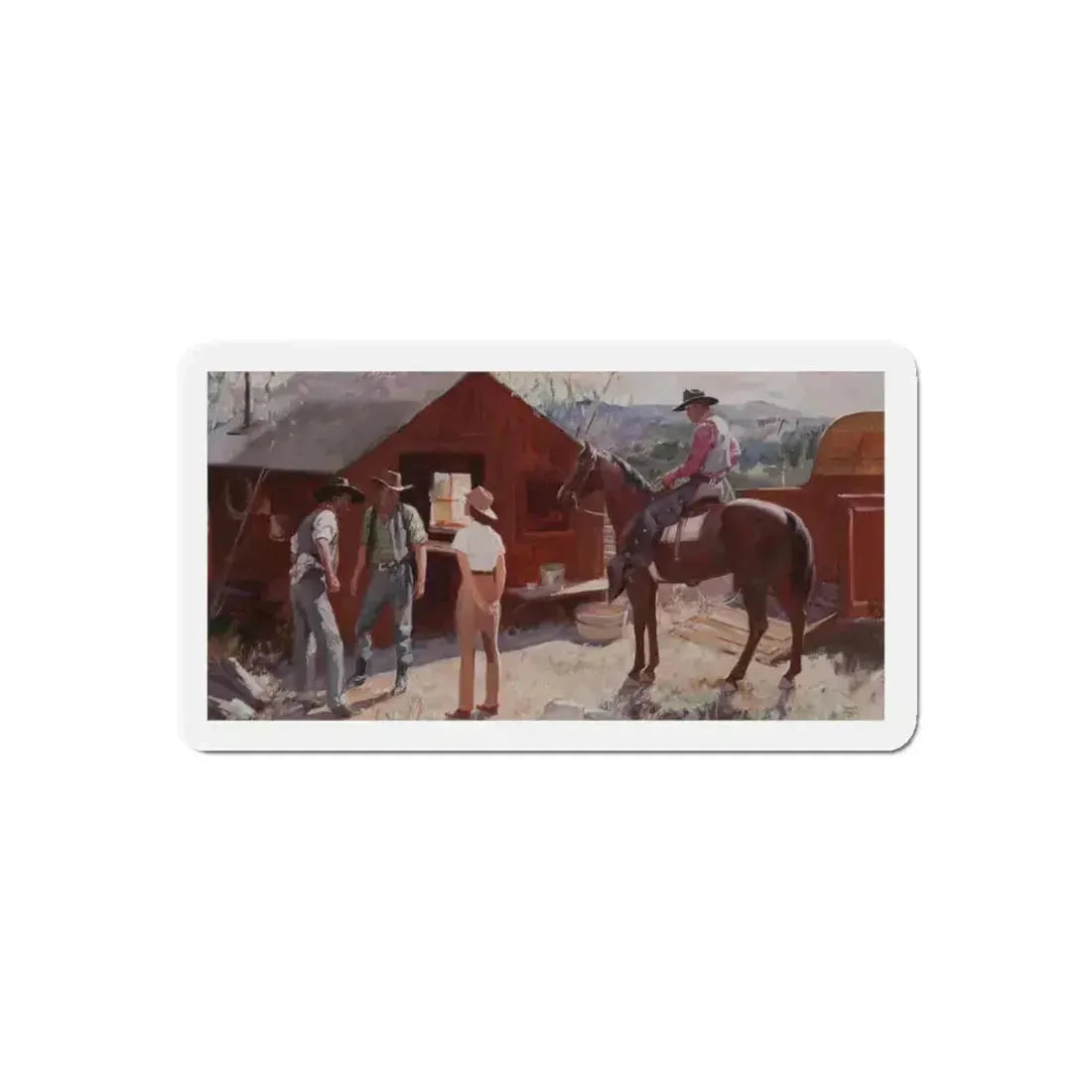 Ranch Hands Get the Word, 1941 (Magazine Illustration) Refrigerator Magnet 5 Inch Die-Cut - The Sticker Space