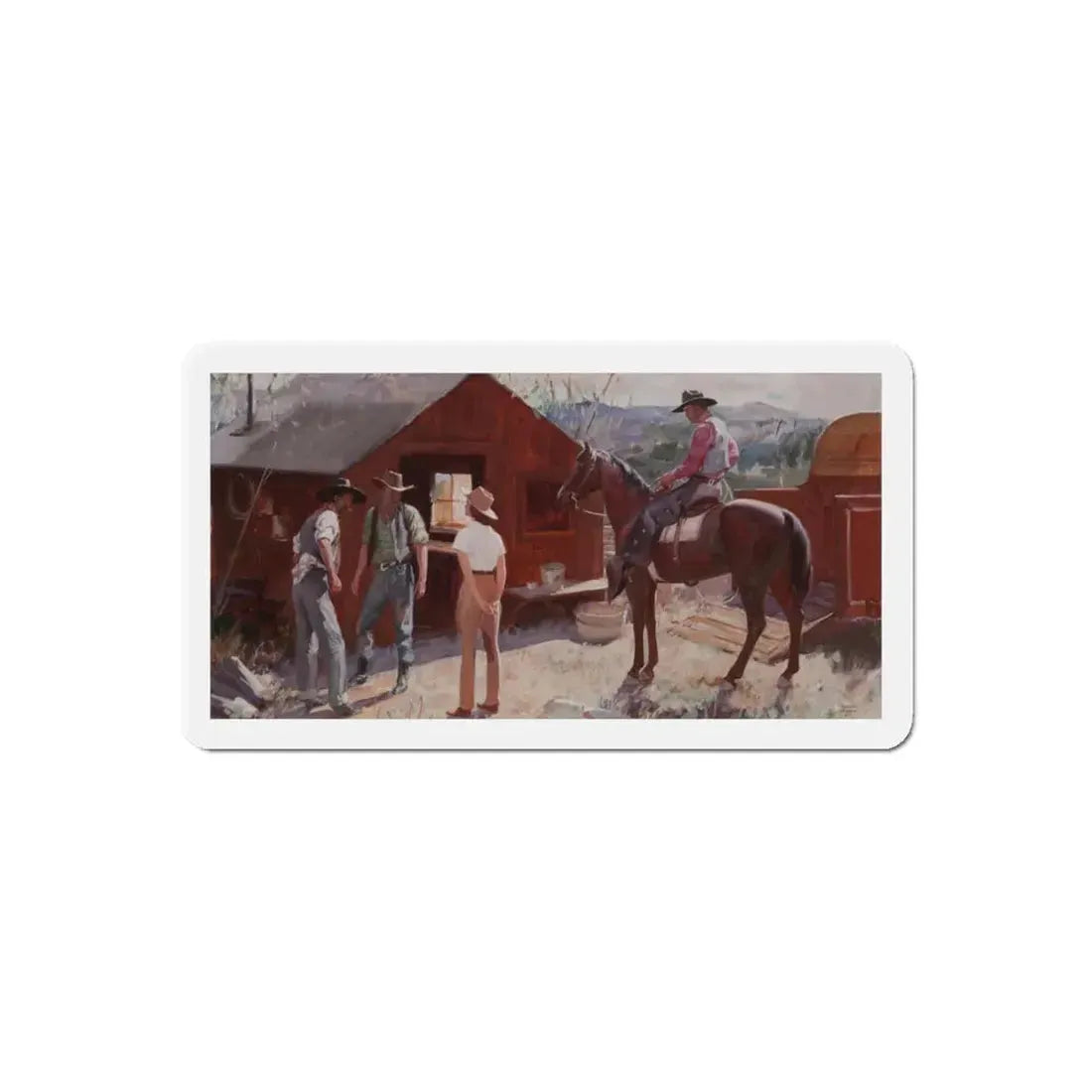 Ranch Hands Get the Word, 1941 (Magazine Illustration) Refrigerator Magnet - The Sticker Space