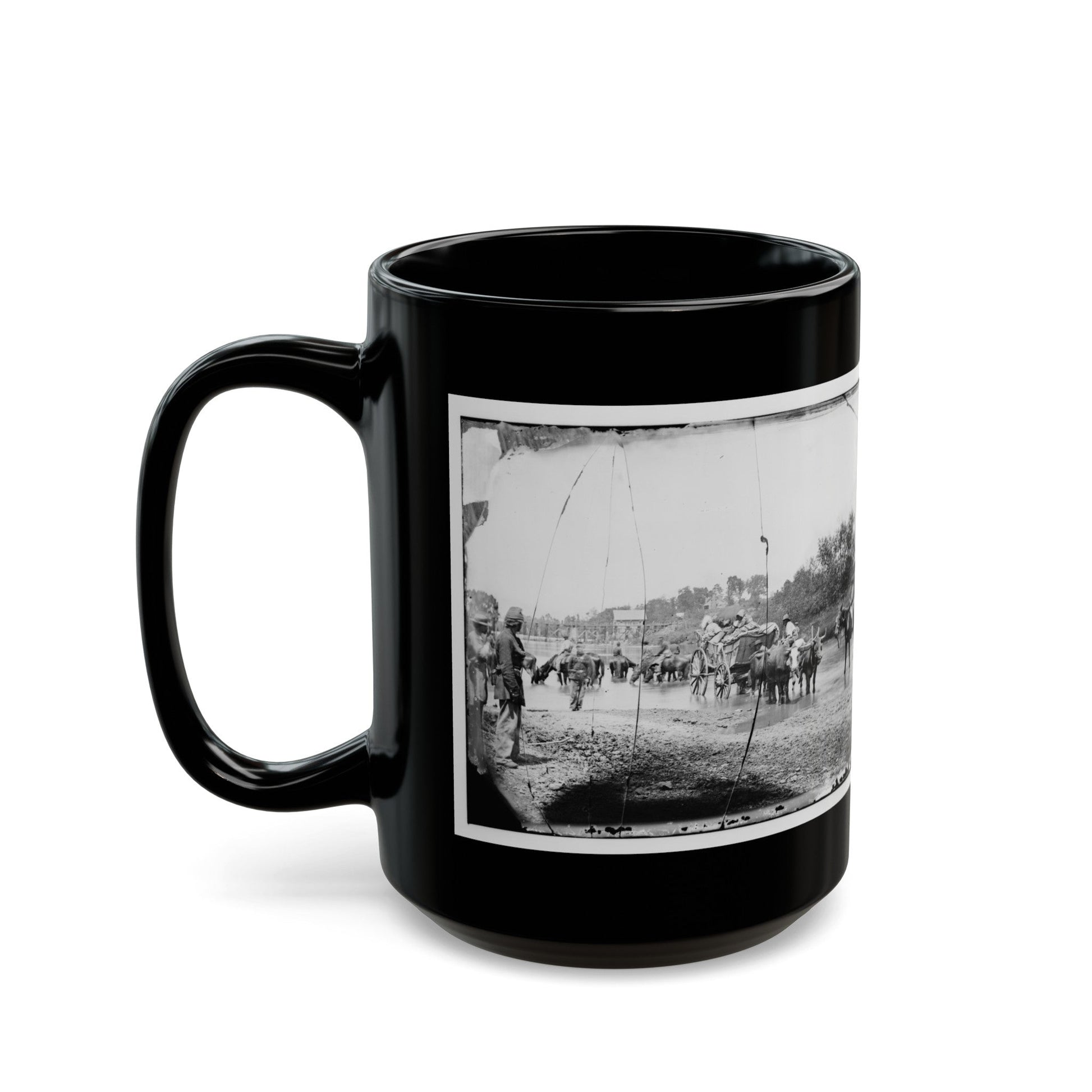 Rappahannock River, Va. Fugitive African Americans Fording The Rappahannock (U.S. Civil War) Black Coffee Mug-The Sticker Space