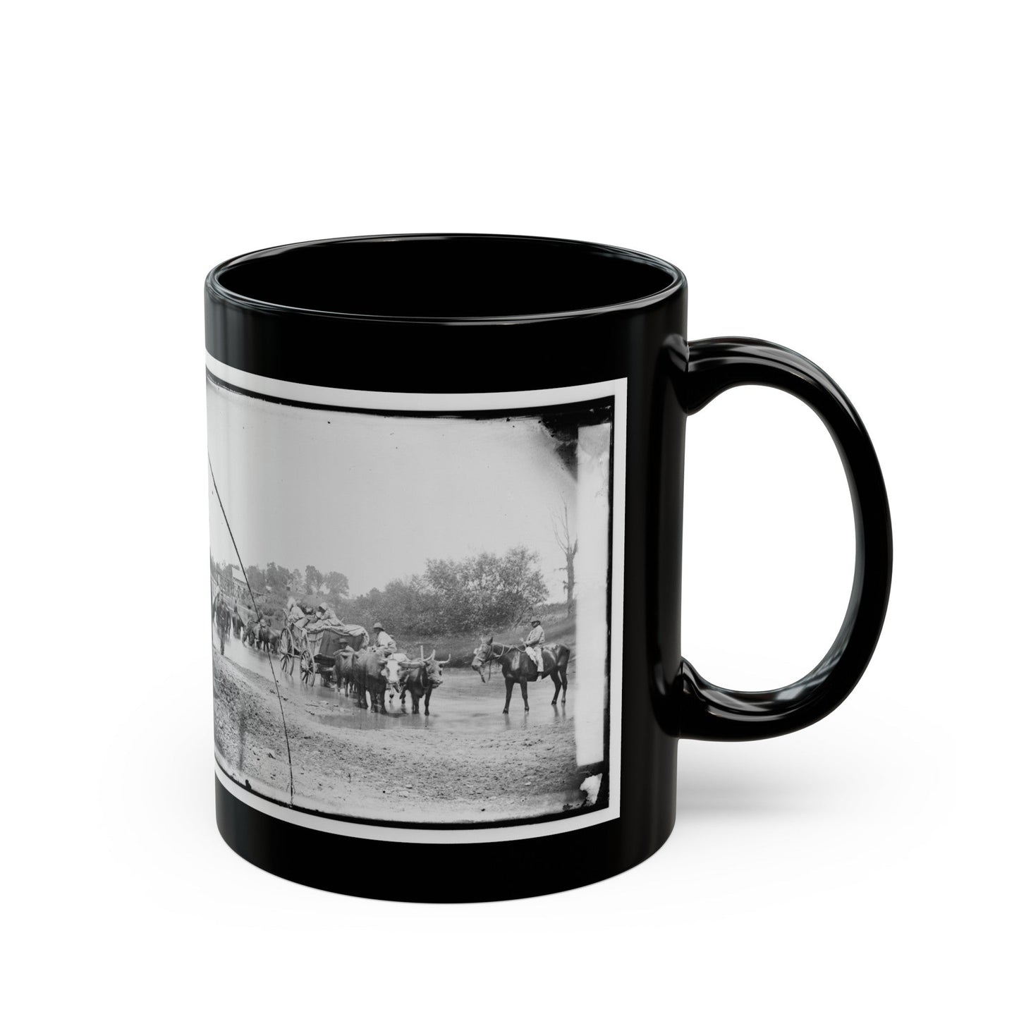 Rappahannock River, Va. Fugitive African Americans Fording The Rappahannock (U.S. Civil War) Black Coffee Mug-The Sticker Space