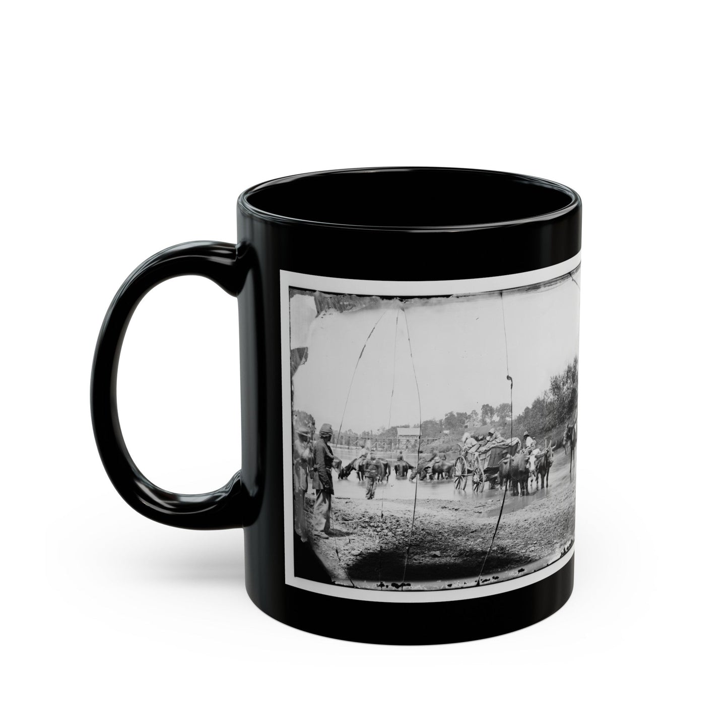 Rappahannock River, Va. Fugitive African Americans Fording The Rappahannock (U.S. Civil War) Black Coffee Mug-The Sticker Space