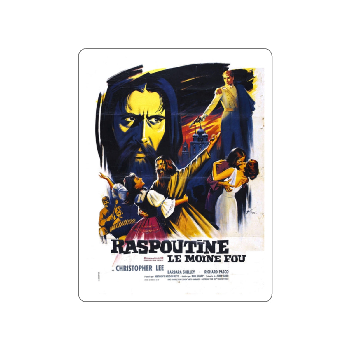 RASPUTIN THE MAD MONK (FRENCH) 1966 Movie Poster STICKER Vinyl Die-Cut Decal-White-The Sticker Space