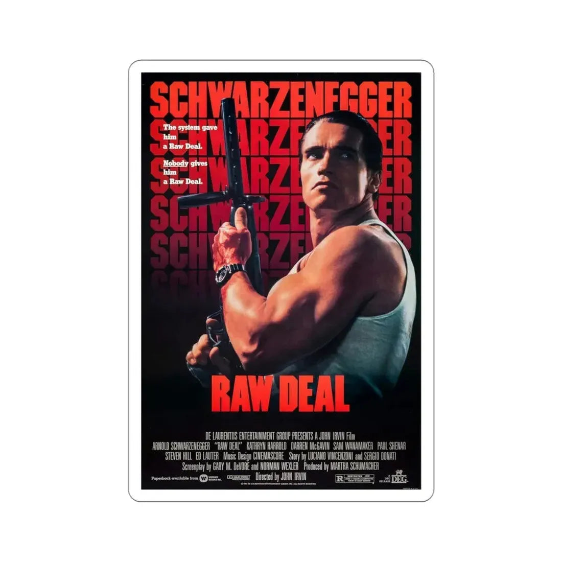Raw Deal 1986 Movie Poster STICKER Vinyl Die-Cut Decal 4 Inch - The Sticker Space