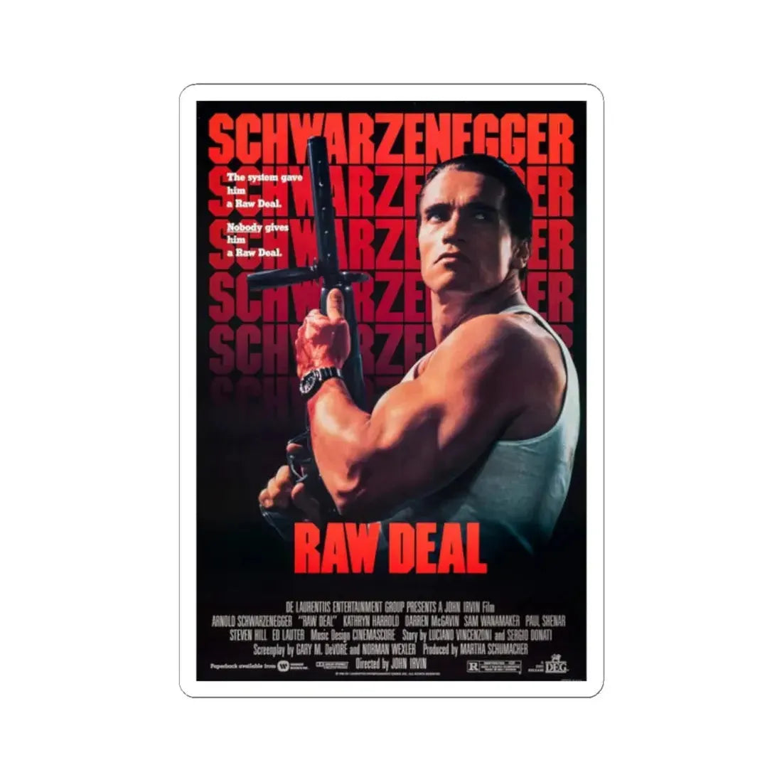 Raw Deal 1986 Movie Poster - STICKER Vinyl Kiss-Cut Decal 2 Inch White - The Sticker Space
