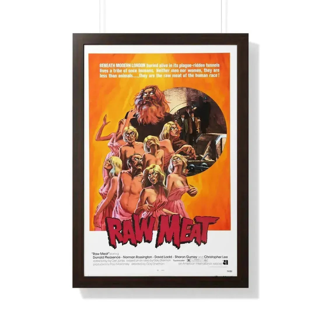RAW MEAT (DEATH LINE) 1972 - Framed Movie Poster 20" x 30" Walnut - The Sticker Space