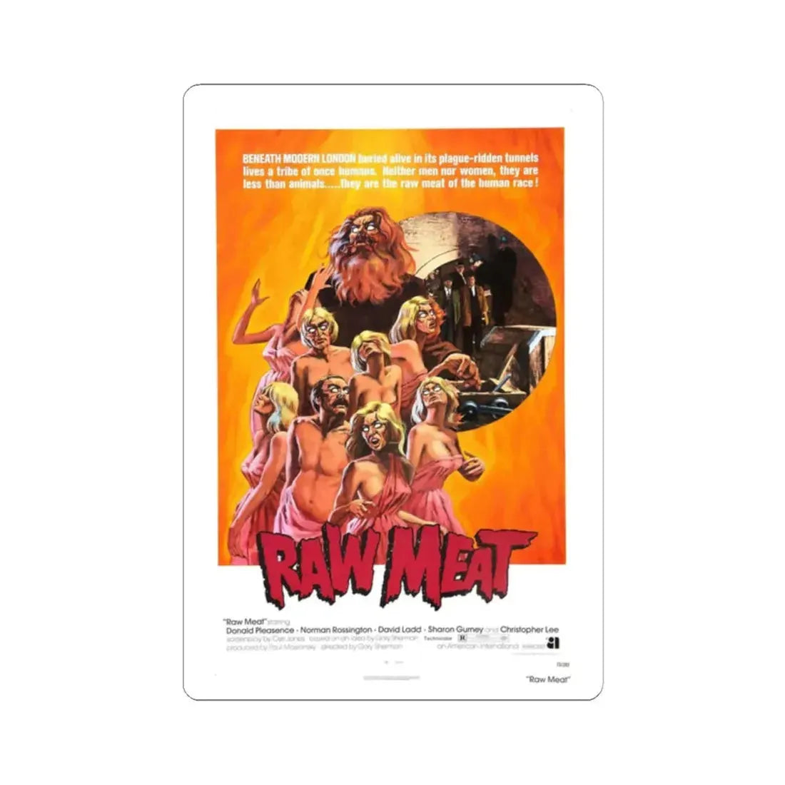 RAW MEAT (DEATH LINE) 1972 Movie Poster - STICKER Vinyl Kiss-Cut Decal 2 Inch White - The Sticker Space