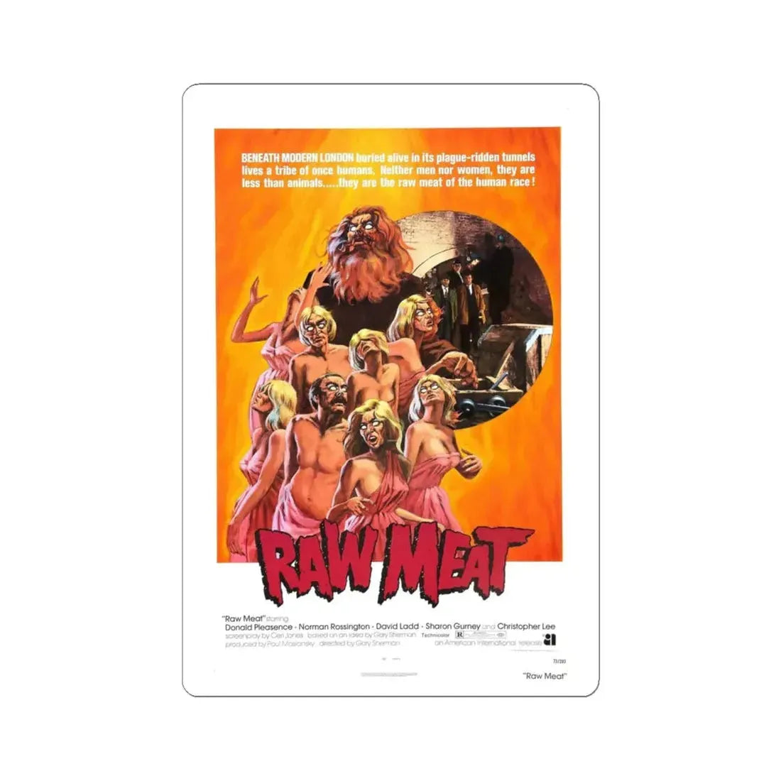 RAW MEAT (DEATH LINE) 1972 Movie Poster - STICKER Vinyl Kiss-Cut Decal 6 Inch White - The Sticker Space