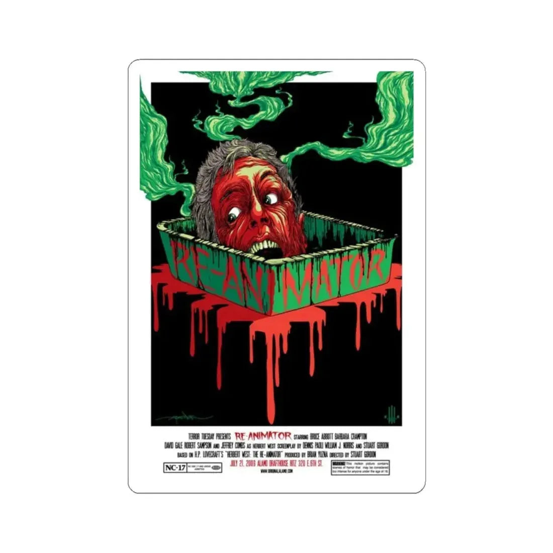 RE-ANIMATOR (ALAMO) 1985 Movie Poster - STICKER Vinyl Kiss-Cut Decal 4 Inch White - The Sticker Space