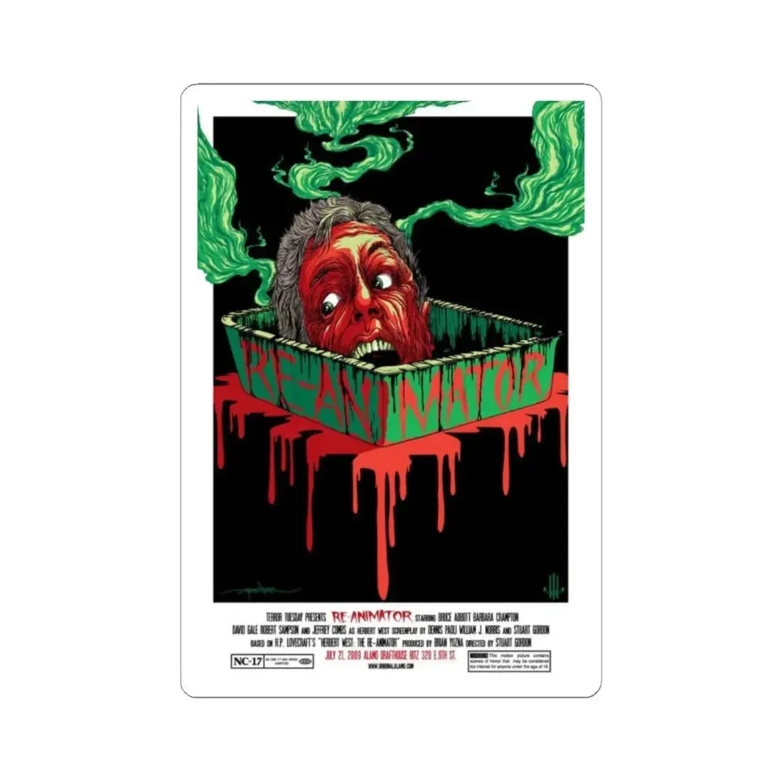 RE-ANIMATOR (ALAMO) 1985 Movie Poster - STICKER Vinyl Kiss-Cut Decal 6 Inch White - The Sticker Space