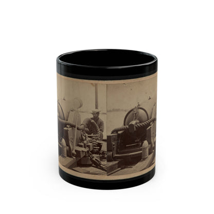 Rear View Of A Cannon With A Soldier Sitting Adjacent To It Facing Forward (U.S. Civil War) Black Coffee Mug-11oz-The Sticker Space