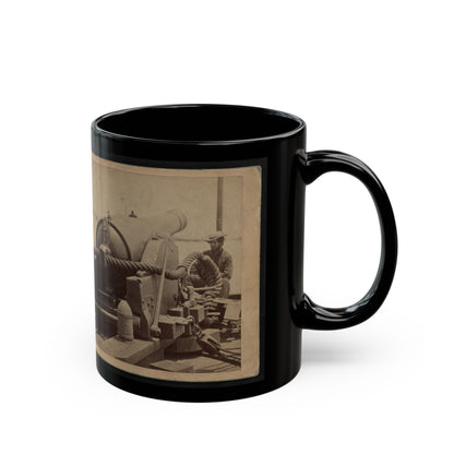 Rear View Of A Cannon With A Soldier Sitting Adjacent To It Facing Forward (U.S. Civil War) Black Coffee Mug-The Sticker Space