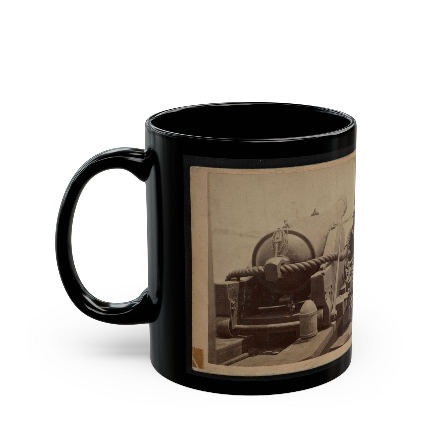 Rear View Of A Cannon With A Soldier Sitting Adjacent To It Facing Forward (U.S. Civil War) Black Coffee Mug-The Sticker Space