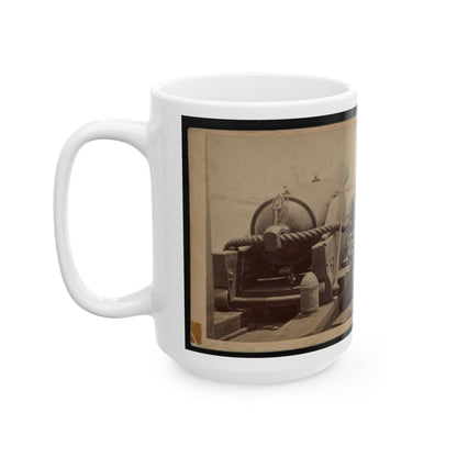 Rear View Of A Cannon With A Soldier Sitting Adjacent To It Facing Forward (U.S. Civil War) White Coffee Mug-The Sticker Space