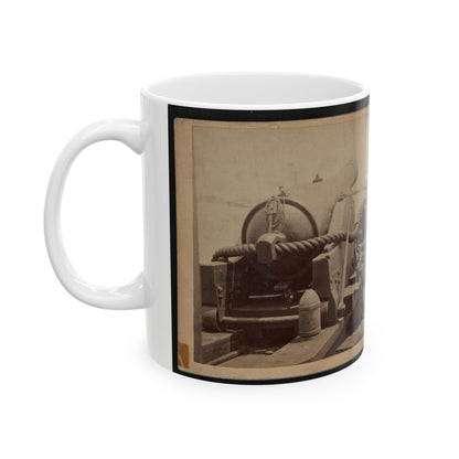 Rear View Of A Cannon With A Soldier Sitting Adjacent To It Facing Forward (U.S. Civil War) White Coffee Mug-The Sticker Space