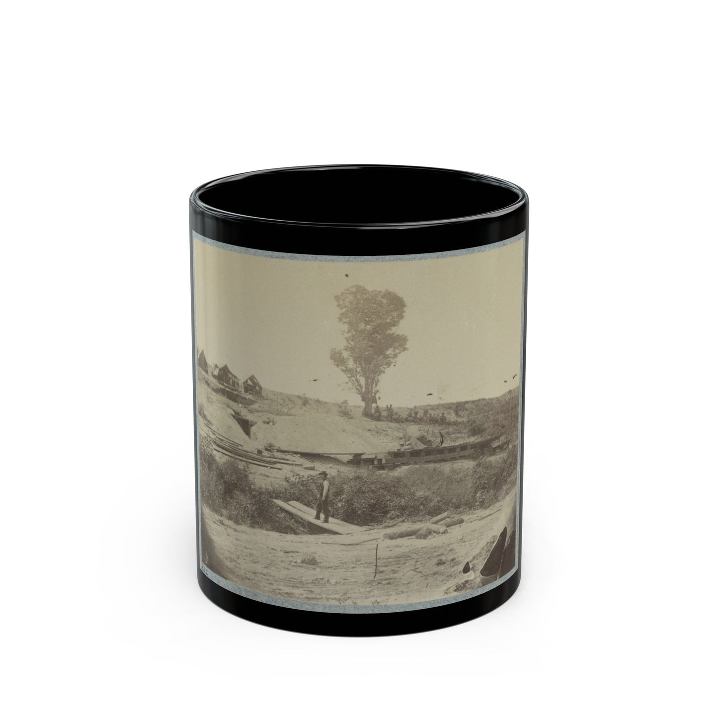 Rear View Of The 13-Inch Mortar Dictator In The Works Of Petersburg, Va. September 1, 1864 (U.S. Civil War) Black Coffee Mug-11oz-The Sticker Space