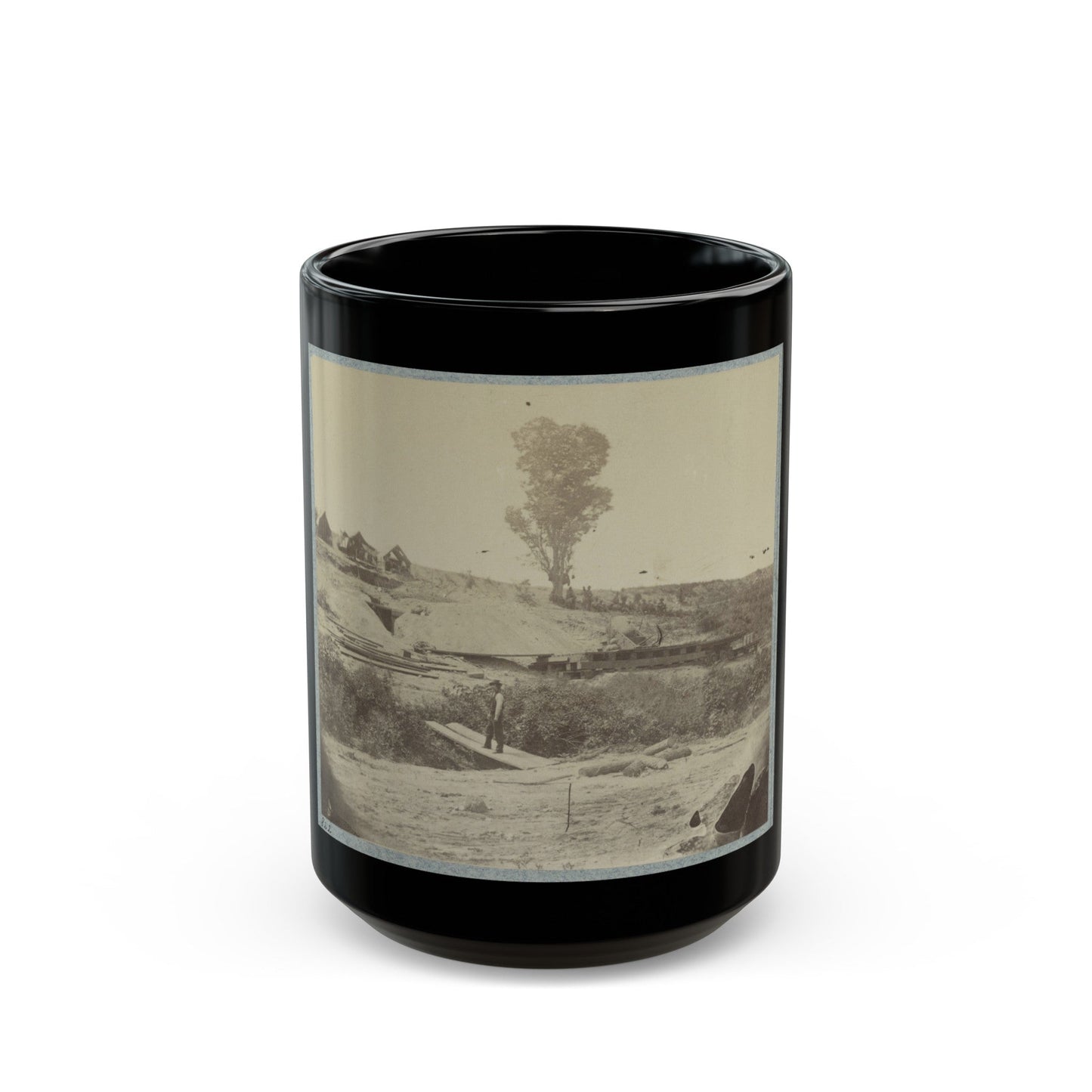 Rear View Of The 13-Inch Mortar Dictator In The Works Of Petersburg, Va. September 1, 1864 (U.S. Civil War) Black Coffee Mug-15oz-The Sticker Space