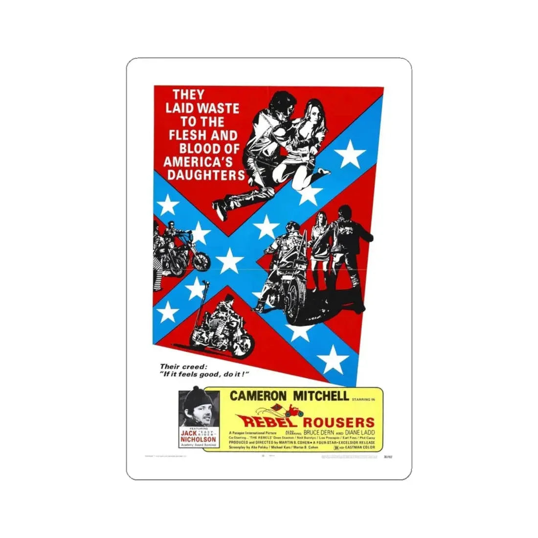 REBEL ROUSERS 1970 Movie Poster - STICKER Vinyl Kiss-Cut Decal 4 Inch White - The Sticker Space