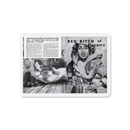 Red Bitch of Hungary, Peril magazine, June 1957 (Magazine Illustration) Refrigerator Magnet 3 Inch Die-Cut - The Sticker Space