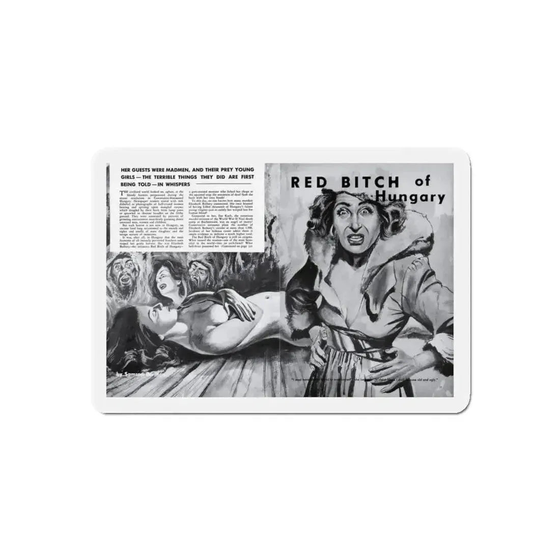 Red Bitch of Hungary, Peril magazine, June 1957 (Magazine Illustration) Refrigerator Magnet 5 Inch Die-Cut - The Sticker Space