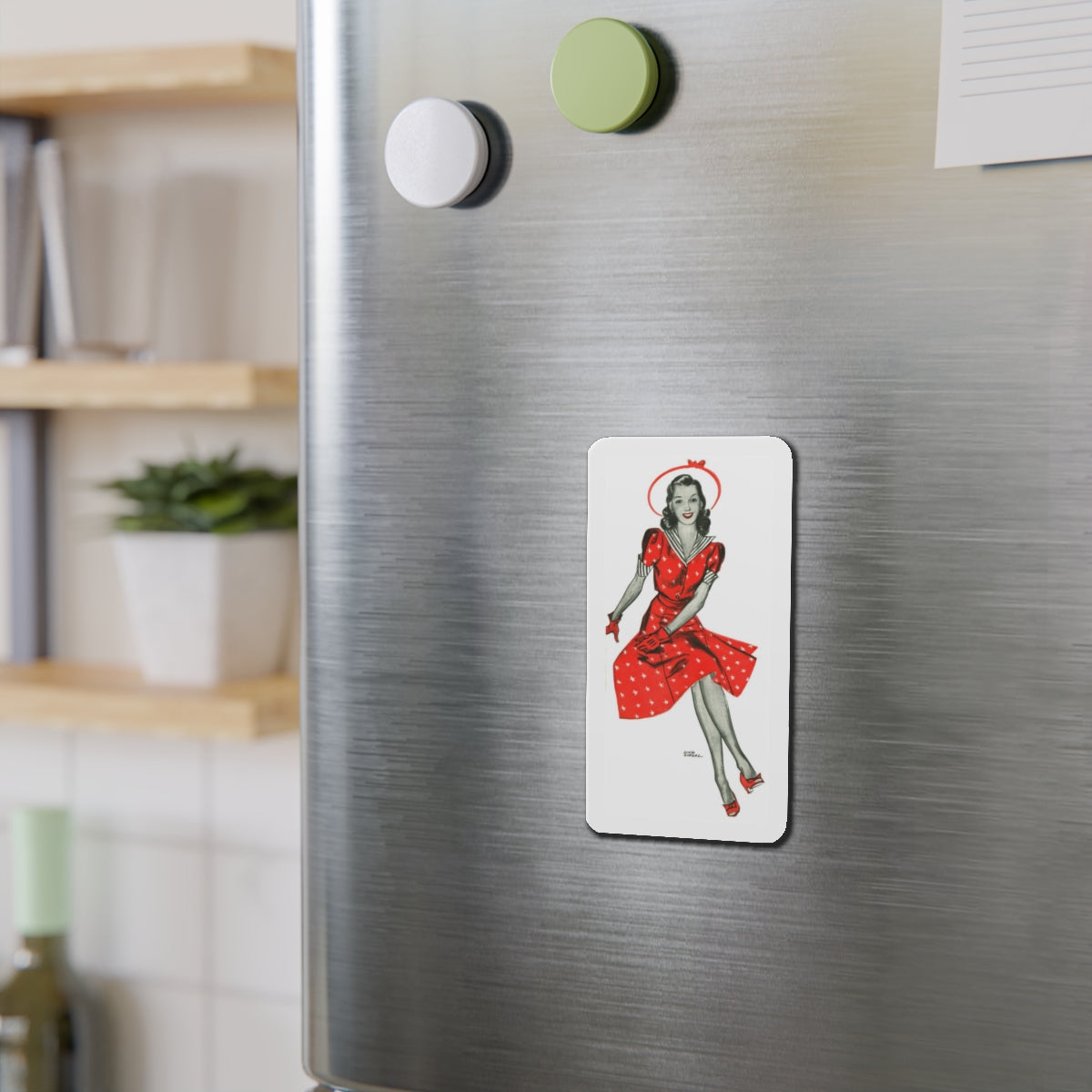 Red Dress, 1941 (Magazine Illustration) Refrigerator Magnet-The Sticker Space