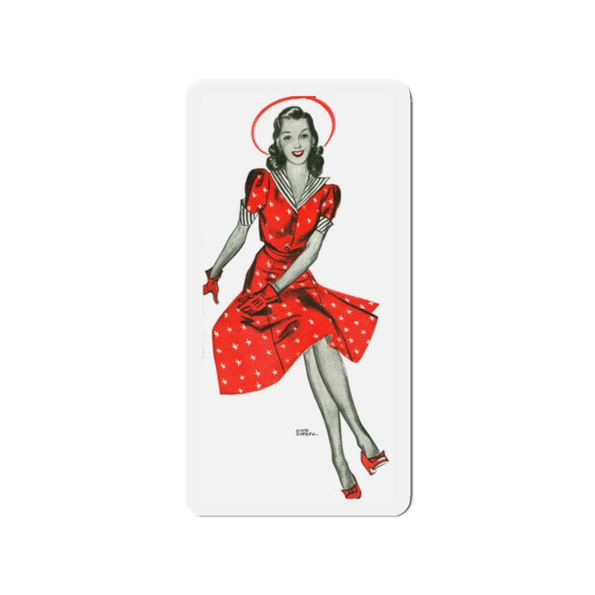 Red Dress, 1941 (Magazine Illustration) Refrigerator Magnet-2 Inch-The Sticker Space