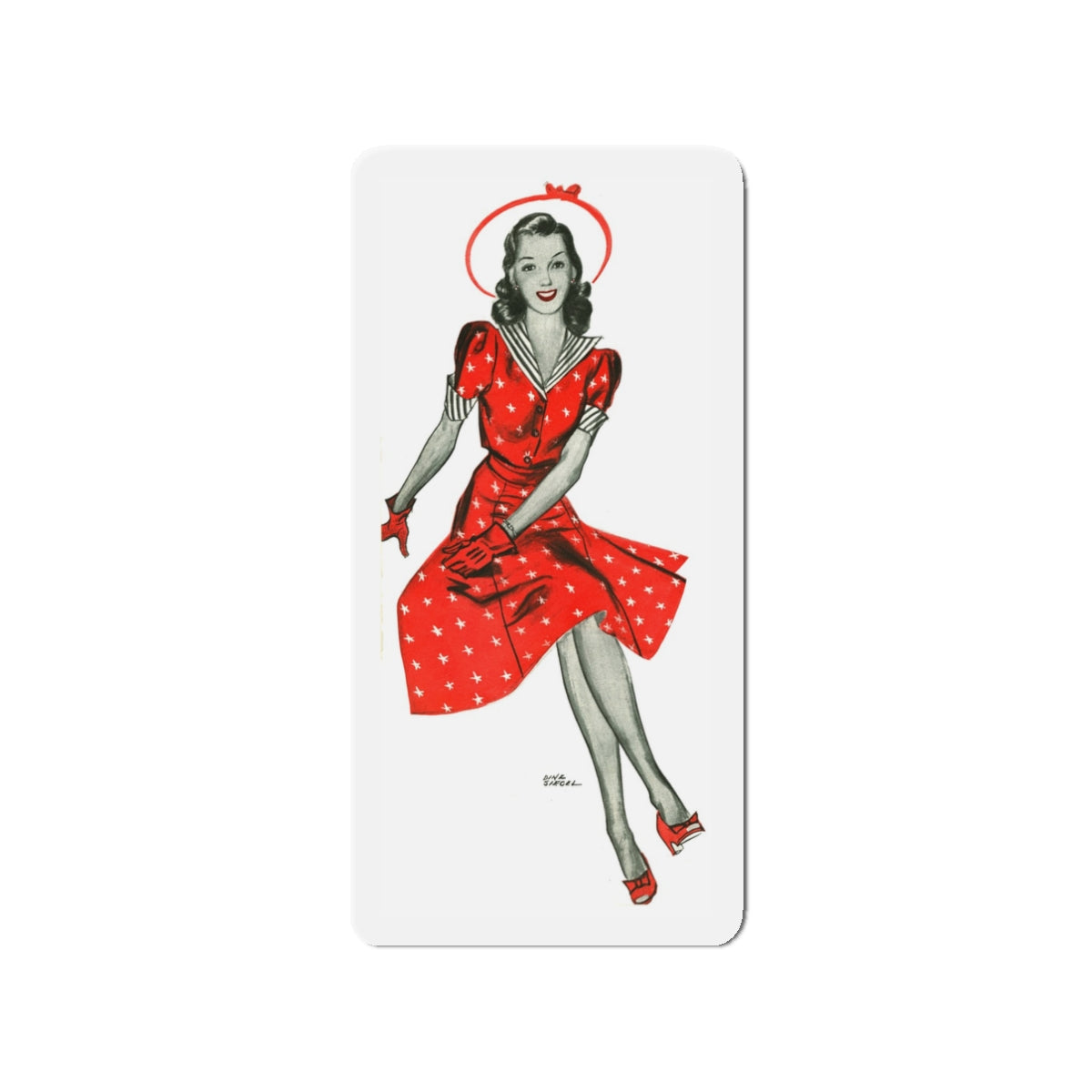 Red Dress, 1941 (Magazine Illustration) Refrigerator Magnet-3 Inch-The Sticker Space